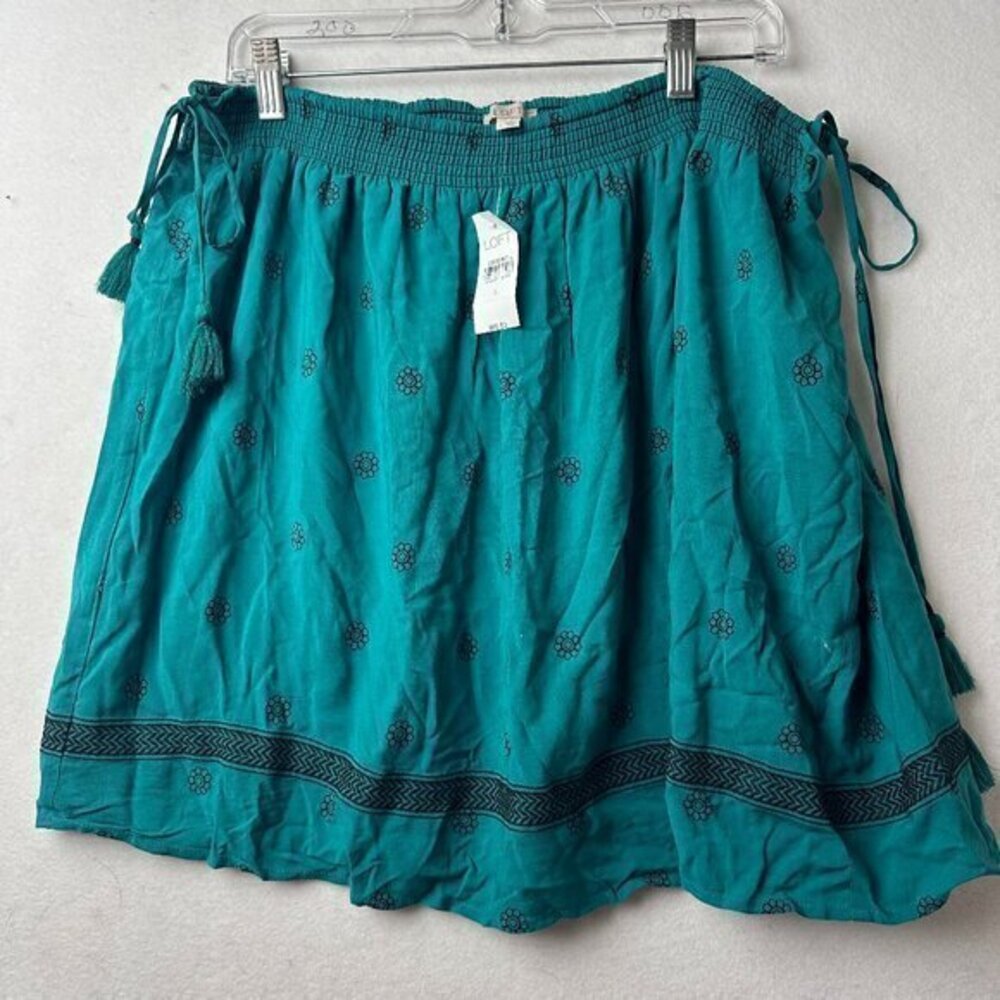Loft skirt women Large green floral smocked elastic waist mini lined chiffon Nwt